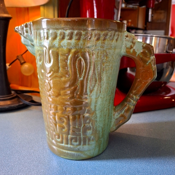 Vintage Frankoma Mayan Aztec Prairie Green Pitcher W Ice Lip 7 3/4" Excellent - Picture 1 of 6